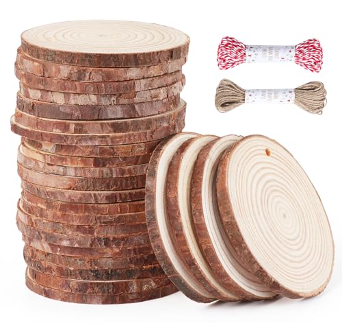 Timburst Holzscheiben 30Stücke, 5-6cm Baumscheiben, Vorgebohrten LöChern Holzplatte Rund,Holz...