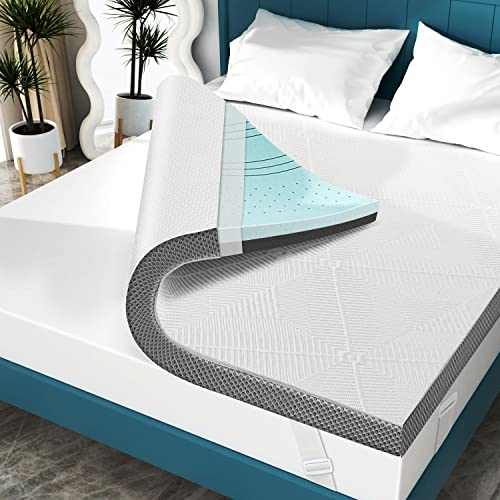 Elviros-3-Inch-Gel-Memory-Foam-Mattress-Topper-Full-Size-Adjustable-Cooling-Bed-Topper-for-Back-Pain-Dual-Layer-Mattress-Pad-with-Removable-Cover-Full-Grey