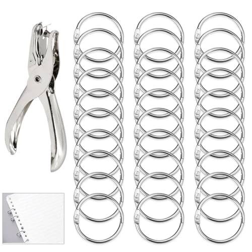 30 Stück Buchringe mit Lochzange 20mm Binder Ringe Heftringe Binderinge Karteikarten Ringe Ringbindung Silber Buchring für Loseblatt Scrapbook Album Buch Binden DIY