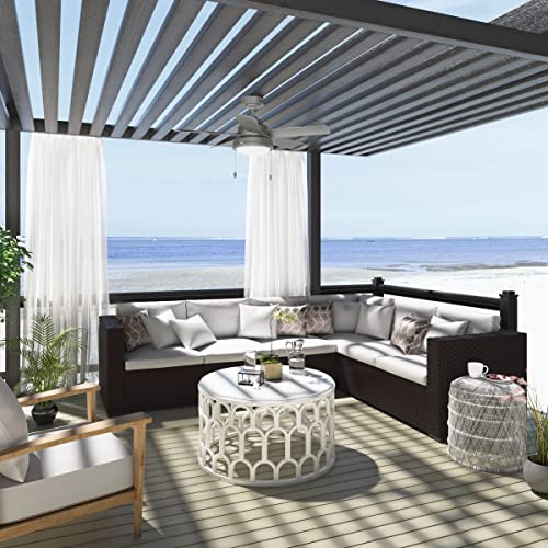 Image of Hunter 44 inch Seawall Outdoor Ceiling Fan, LED Light, Matte Silver, Pull Chain