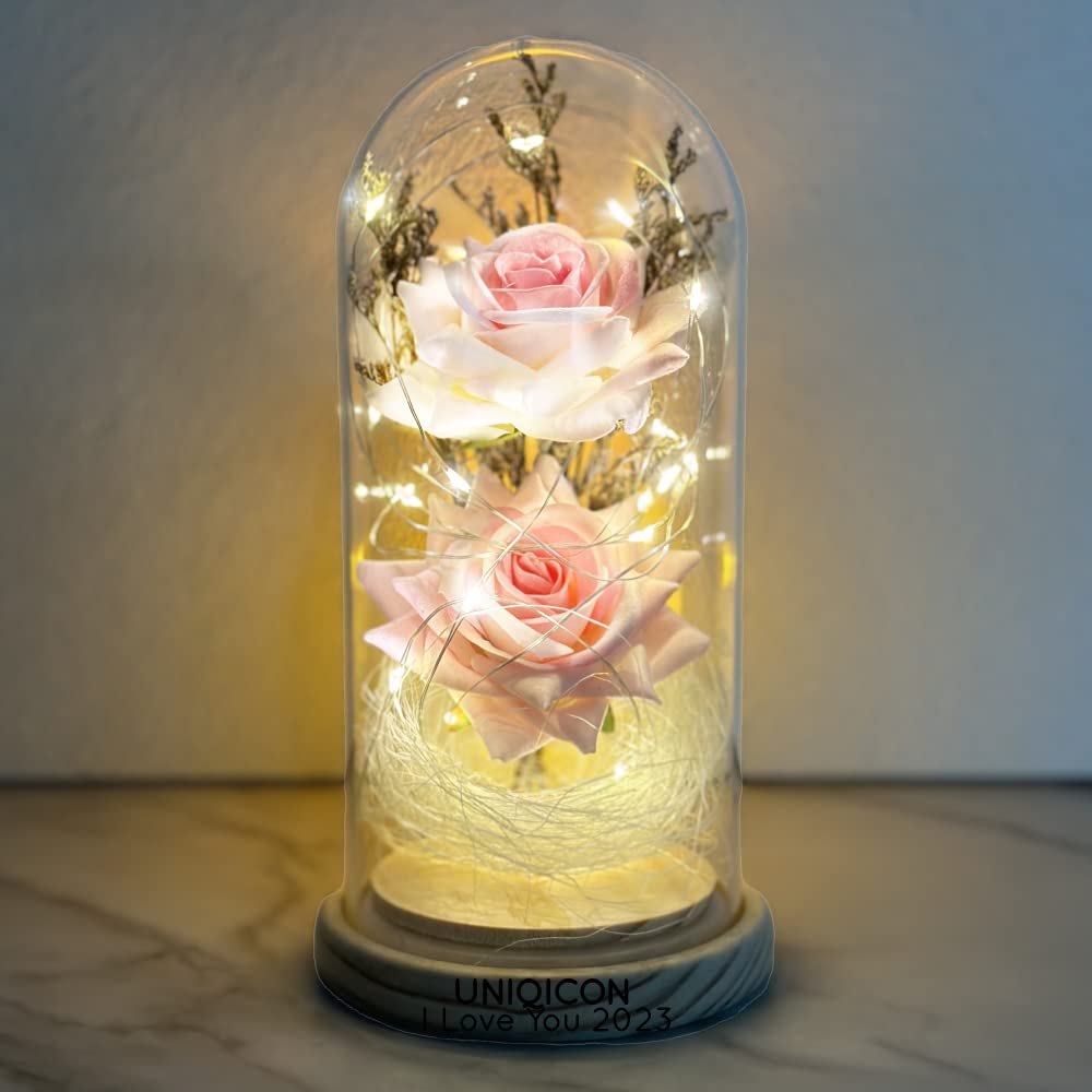 Eternal Rose Enchanted Sparkly Flower Artifical, Beauty and The Beast Infinity Galaxy Preserved Roses Lamp, Forever Glass Dome Gifts for Anniversary Mothers Women Girlfriend Wife Her Birthday