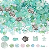 Acerca de 953 kit de manualidades con cuentas:Nuestro kit de cuentas de vida marina contiene 12 piezas de cuentas de peces en 2 estilos, 6 Uds. Cuentas de caracola, 6 Uds cuentas de estrella de mar, 6 pieza de cuentas de tortuga, 6 pieza de frijoles cangrejo, Cuentas de concha 6pcs, 253 pieza de cuentas de vidrio rondelle facetadas en 2 colores, aproximadamente 658 pieza de cuentas de vidrio en 3 colores. Ven con una caja de plastico