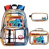DIGOBAY 3PCS Cool Luminous Clear Backpack for Boys Kids, Gamer Bookbag for School, See Through PVC Transparent Backpacks with Lunch Bag Pencil Case, Clear Backpack Heavy Duty for School Stadium