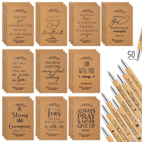 Fuutreo 100 Pcs Easter Christian Gift Bible Verse Prayer Journals Bible Pens Inspirational Religious Notebook Mini Scripture Pocket Notepad for Church Pastor Men Women Sunday School Office