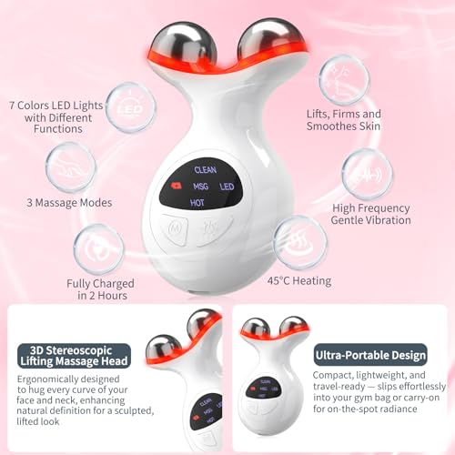 Red Light Therapy Devices for Face and Neck, 7 Colors Portable LED Face Massager with Vibration, Home Skin Care Facial Sculpting Tool for Face, Neck Lifting & Firming - Image 3