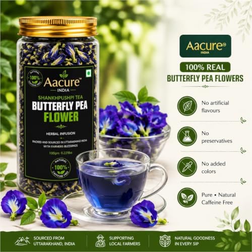 Image of Aacure, Blue Flower Tea | Butterfly Pea Flower Tea | 100gms -120+cups Shankhpushpi Leaves | Aparajita | ANTIOXIDANT RICH | Herbal Tea
