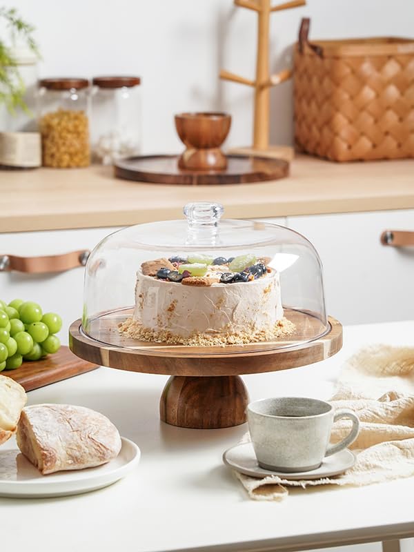 Kanwone Acacia Wood Cake Stand with Acrylic Lid - 12in Cake Plate, Multi-Functional Dessert Table Display Set, Charcuterie Board, Cake Holder with Dome, Detachable Design by Kanwone - Image 2