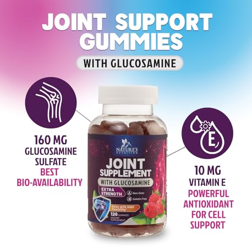 Joint Support Gummies Glucosamine Plus Vitamin E - Nature's Joint Support Supplement for Occasional Discomfort for Back, Knees & Hands - Cartilage & Joint Health & Flexibility Support - 120 Gummies - Image 4