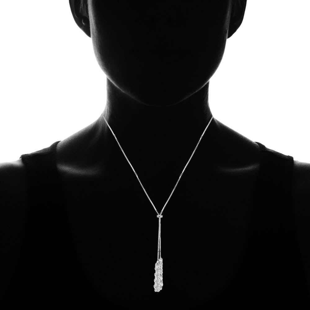 Hoops & Loops Sterling Silver Flat Fashion-Link Chain Tassels Drop Y-Necklace