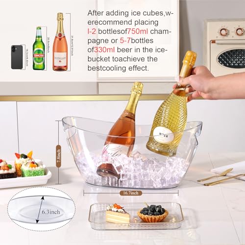 Ice Bucket 2 PCS, Ice Buckets for Parties, Clear Acrylic Beverage Tub, Mimosa Bar Supplies Drink Bucket for Wine, Champagne, Beer, 5.5L Large Ice Bucket (16.5x7.3x6.8 in) by tchrules - Image 3