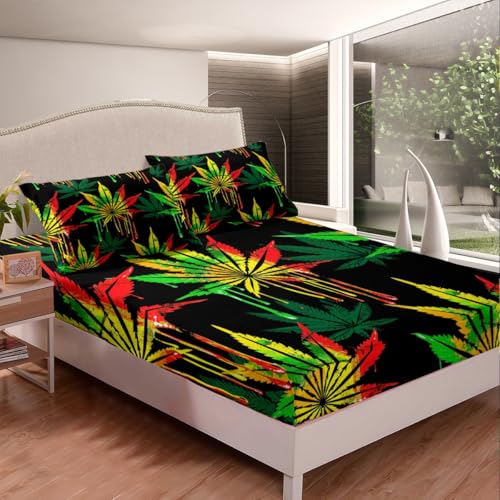 Feelyou Marijuana Leaf Fitted Sheet Full Size for Men Adults
