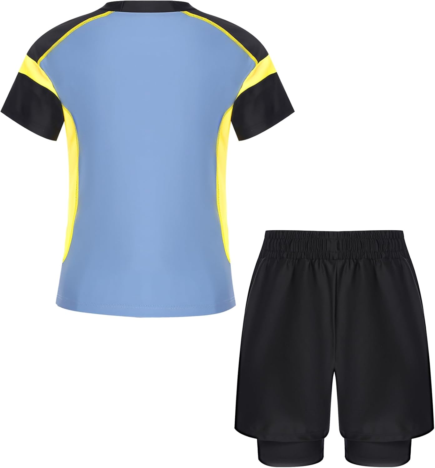 Kids Boys 2Pcs Swim Shirt with Drawstring Double Layers Shorts Rash Guard Short Sleeve Beachwear Bathing Suit