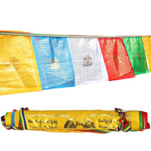 Drapeau de prière tibétain Gandhanra - Mantra de Bhaisajyaguru, Bouddha de la médecine - Multicolore 10 pieds 12 drapeaux, drapeaux Lungta pour autel...