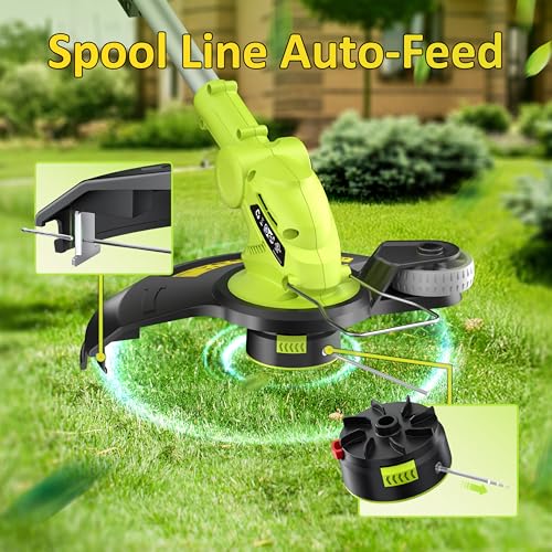 Electric String Trimmer Cordless with 2x2.0Ah Battery, 20V Weed Wacker Weed Eater with Charger, 12-inch Lawn Mover & Edger Lawn Tool, Powered Grass Trimmer with 8pcs Spool Line for Yard, Garden, Green - Image 6