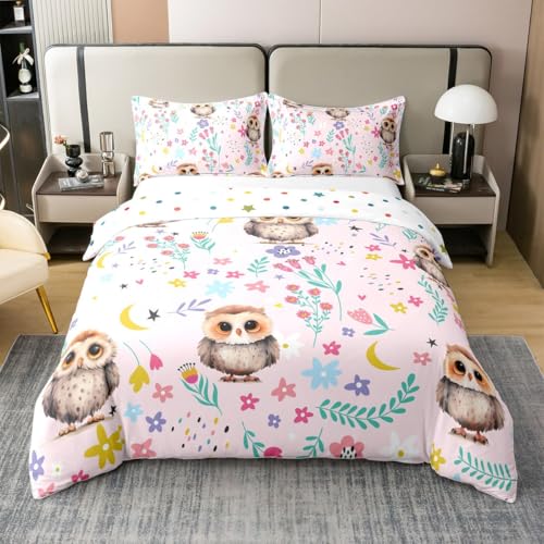 Erosebridal 100% Cotton Floral Owl Comforter Cover Queen for Kids Baby Red Ladybird Pink Animal Duve