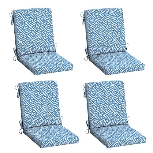 Image of Arden 4-Pack Outdoor Patio Dining Chair Cushion, 20 x 44, Rain-Proof Seat Pad, Fade-Resistant Outdoor Cushion Amalfi Blue Tile