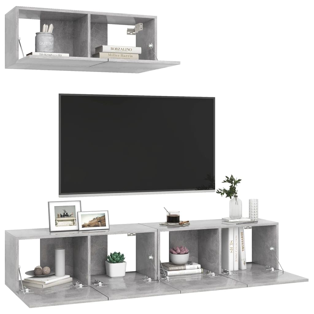 TV-Schränke 3er-Set, Betongrau, Holzwerkstoff, 80x30x30 cm, Wandmontage, Modernes Media-Center für Wohnzimmer und Schlafzimmer