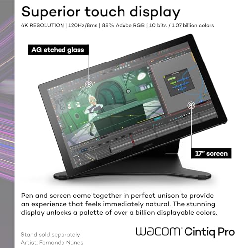 Image of Wacom Cintiq Pro 17 Drawing Tablet with Screen, 17.3 inch Ultra HD 4K. 10-bit 120Hz Touchscreen Display Graphic Arts Tablet with Pro Pen 3, for Windows PC, Mac, Linux