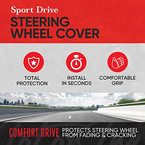 Image of Motor Trend SportDrive Faux Leather Steering Wheel Cover, Standard 15 inch Size, Two-Tone Black & Green, Car Steering Wheel Cover for Truck Van SUV Auto