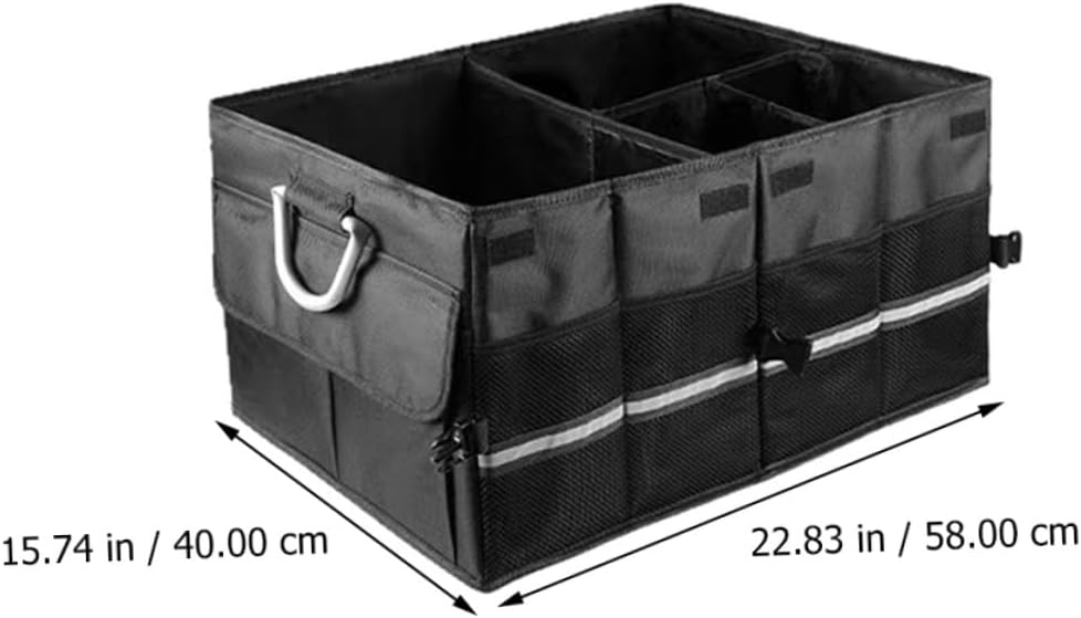 Car Trunk Organizer Foldable Storage Box Black, Multi-functional Auto Cargo Organizer for Suv and Sedan, Heavy-duty Foldable Car Storage Case with Compartments for Vehicle Supplies
