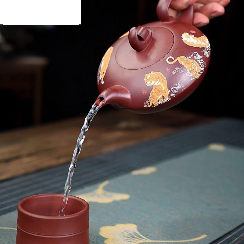 Théière en céramique Chinoise 320 ML, théière en Argile Violette, poterie Artisanale en Terre Crue Violette et Rouge avec Filtre, Service à thé Zisha.