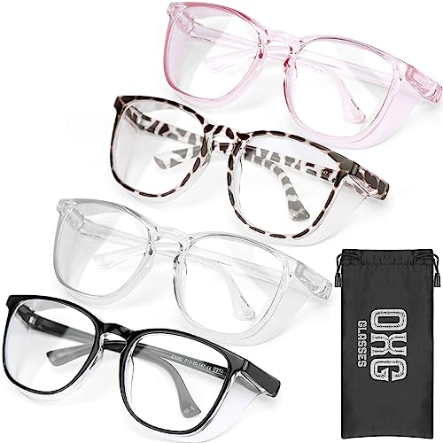 51GA0SXOcmL. SL500 OXG 4 Pack Anti-Fog Safety Glasses, Z87+ Stylish Safety Goggles - Blue Light Blocking Protective Eyewear for Nurse (Leopard+Pink+Clear+Black)