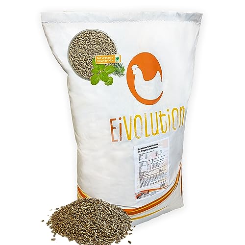 Eivolution Bio-Hühnerfutter Pellets mit Oregano-Kräutermix 28 kg - Alleinfutter für Legehennen & Geflügel - Reich an Vitalstoffen - Kontrolliert ökologisch