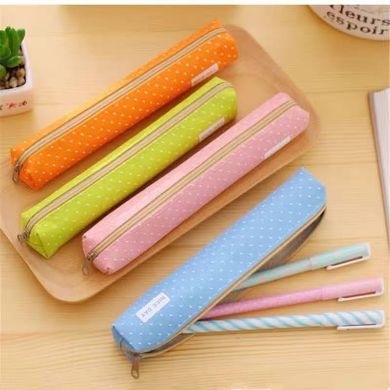 Image of Blue Pencil Case, Cute Stationeries Pouch, Kawaii Pencil Pouch, Candy Color Pencil Box, Super Slim Pen Bag, Wave Point Cosmetic Bag