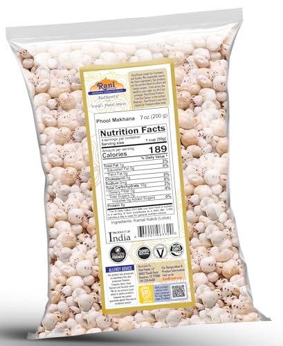 Image of Rani Jumbo Phool Makhana (Fox Nut /Popped Lotus Seed) Plain Raw Uncooked 7oz (200g) ~ All Natural | Vegan | No Colors | Gluten Friendly | NON-GMO | Kosher | Indian Origin