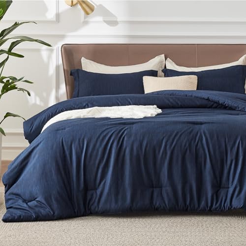 Bedsure Twin/Twin XL Comforter Set - Navy Soft Bedding for All Seasons, Cationic Dyed Bed Set, 2 Pieces, 1 Twin Size Comforter (68