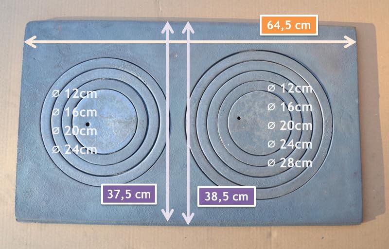 SEZAM Piastra in ghisa per forno con 2 fori, 65 x 37,5 cm, piastra in ghisa grigia