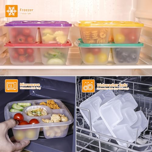 Original Lunchable Snack Containers - 5 Compartments Bento Snack Boxes with 1 Leakproof Small Containers,BPA-Free,Set of 2 (Yellow+Green) #5