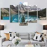 SIGNWIN 5 Panel Canvas Wall Art Aerial Cool Lake Landscape Multicolor Photography Realism Relax/Calm Zen for Home Decorations Ready to Hang - 60