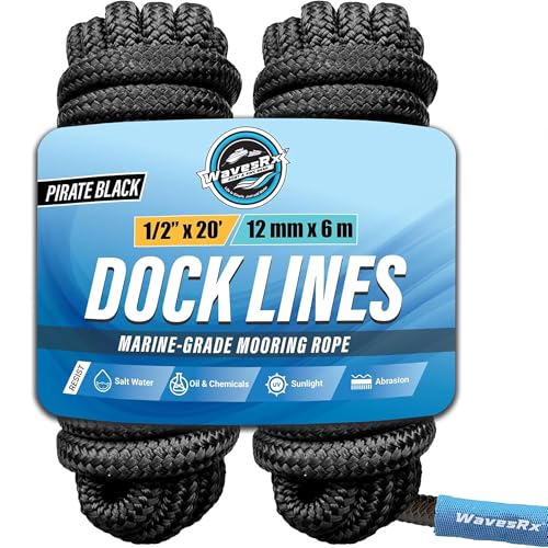 Image of Premium Nylon Boat Dock Lines & Ropes for Docking 1 /2'' x 20' | Double Braided Marine Rope & Mooring Line| Boat Ropes for Docking with Loop | UV & Saltwater Resistant Dock Ropes for Boats & Pontoons