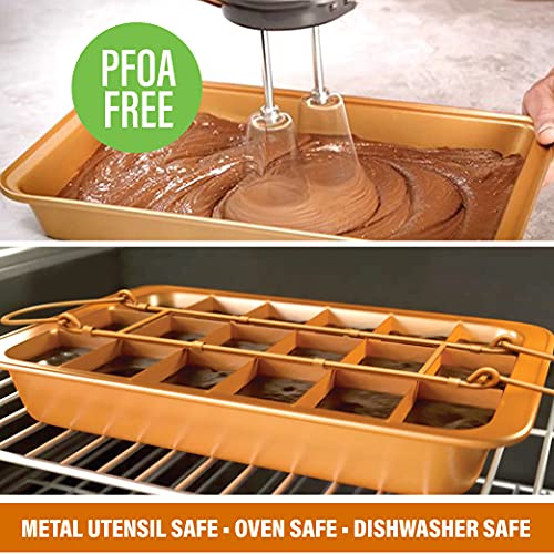 Brooklyn Brownie Copper By Gotham Steel Nonstick Baking Pan With Built-In Slicer, Ensures Perfect Crispy Edges, Metal Utensil And Dishwasher Safe #TOP3