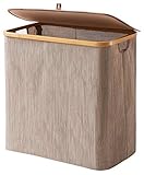 YOUDENOVA 90L Laundry Hamper with Lid Black, Modern Dirty Clothes Hamper with Handle, Dirty Laundry Basket for Bathroom (Brown)