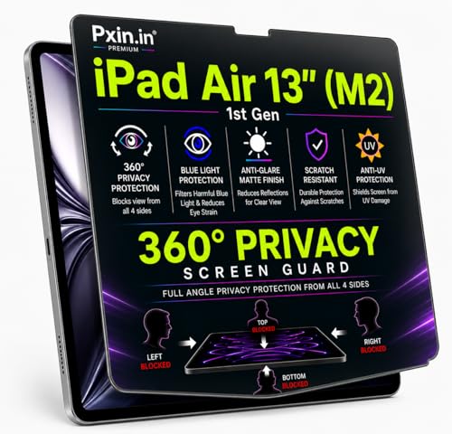 Image of Pxin 360 Pro Privacy Screen guard compatible with iPad Air 13 inch (M2) - 1st Gen 13 inch | Anti Glare | Anti UV | Anti Blue | Anti Reflection | Privacy Filter | Unbreakable Build