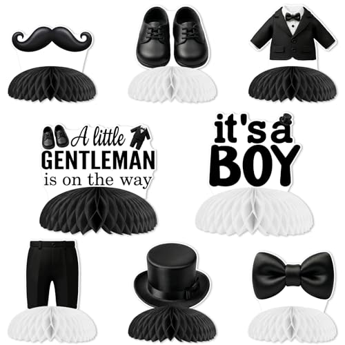 Décoration de table nid d'abeille Jollyboom garçon, kit baby shower Little Gentleman de 8 pièces
