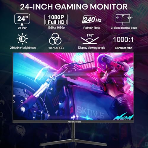 Image of 24 inch 240Hz Gaming Monitor with Speaker, 1080p Fast IPS Computer Monitor, FreeSync, 99% sRGB, HDR, Low Blue Light, 3-Sided Frameless, VESA, HDMI, Display Port for Gaming, Home Office Working
