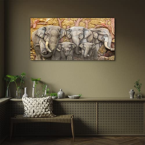 Décoration murale salon tableau en verre éléphants 100x50
