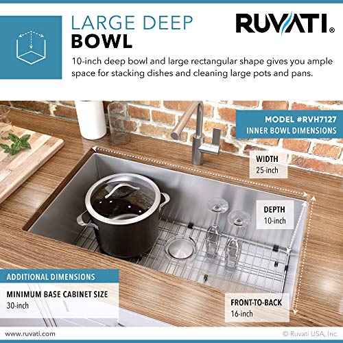 Image of Ruvati 27-inch Rounded Corner Undermount Kitchen Sinks Single Bowl - Durable 16 Gauge Stainless Steel Kitchen Sink with Brushed Finish hides scratches, Easy-to-Clean Undermount Sink - RVH7127