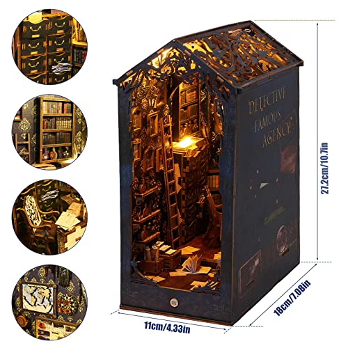 Book Nook Kits for Adults - 3D Bookend 2026 New, Book Nook Kit Bookshelf Decor DIY Miniature House Kit for Bookshelf with Sensor Light, Stand Bookshelf for Booknook Model Kits Tiny House Arts Crafts