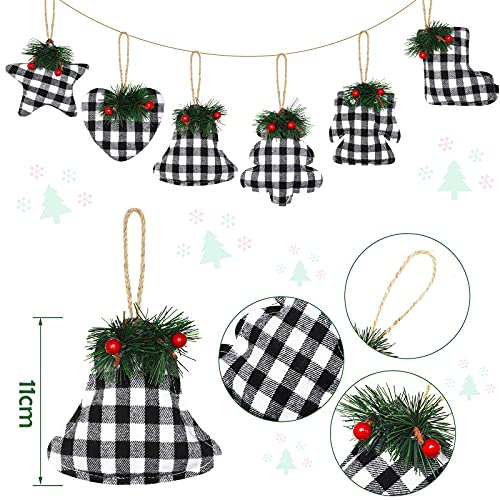12 Pieces Burlap Christmas Tree Hanging Ornaments Black White Buffalo Plaid Tree Ornament Christmas Stocking Bell Stars Hearts Angels Ornaments Xmas Hanging Decoration For Christmas Party, 6 Styles #TOP2