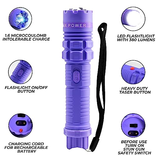 Fightsense Heavy Duty Flashlight Stun Gun For Women Self Defense - Rechargeable Batteries - Bright Led Flashlight With Three Modes For Men Or Women (Purple) #TOP1