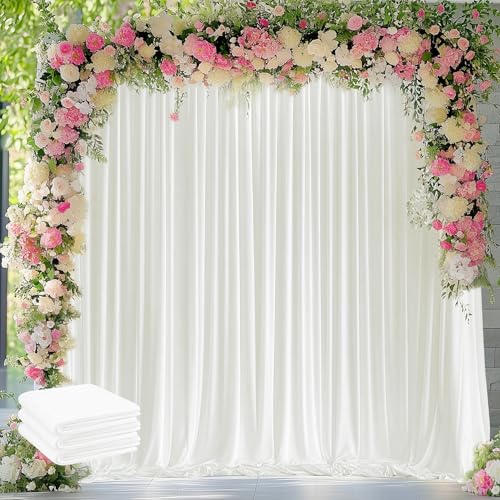 Wokceer Ivory Backdrop Curtain for Parties Backdrop Drapes, 3Pack 10x10FT