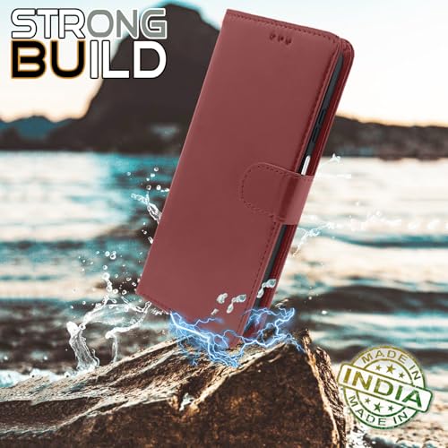 Image of Amazon Basics Flip Cover for Redmi Note 14 5G Leather Finish | Wallet Stand and Shock Proof | Inside TPU with Card Pockets | Complete Protection Flip Case (Brown)