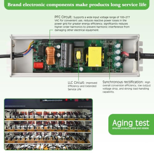Image of LED Driver 400 Watts 24V DC Transformer，Waterproof IP67 Power Supply, Adapter with 3-Prong Plug 4.9 Feet Cable for Any DC led Lights, Computer Project, Outdoor Light