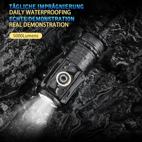 ASORT LED Taschenlampe Mini Extrem Hell，5000 Lumen Aufladbar，5 Lichtmodi kleine Torch mit Magnete und Langer Betriebsdauer，3* Starke Lampenperlen，IPX6 Wasserdicht, für Camping，Wandern，Outdoor，Notfälle