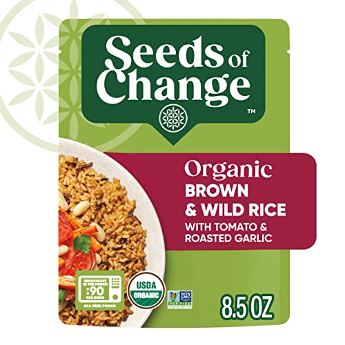 Seeds Of Change Organic Brown & Wild Rice with Tomato & Roasted Garlic, Good Source of Fiber, No Artificial Ingredients or Preservatives, Vegetarian Friendly, USDA Certified Organic, Non-GMO, 8.5 Ounce (Pack of 12)