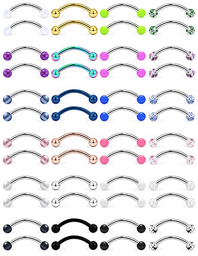 Hoeudjo 48PCS 16G Surgical Steel Snake Eyes Tongue Ring Curved Barbell Nipplerings Nipple Rings Eyebrow Rings Rook Piercing Jewelry Daith Earrings for Women Men - Main Image